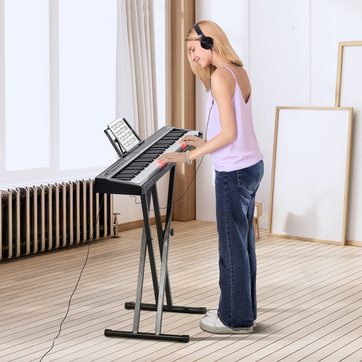 VEVOR 88 Key Digital Piano Keyboard, Semi Weighted Keys, Full Size Electric Keyboard Piano Set with Adjustable Stand Built-In Speakers Sustain Pedal Headphones, Bluetooth MIDI USB for Beginners - 88JBPZSMGQ88N6BDSV1 - view 9
