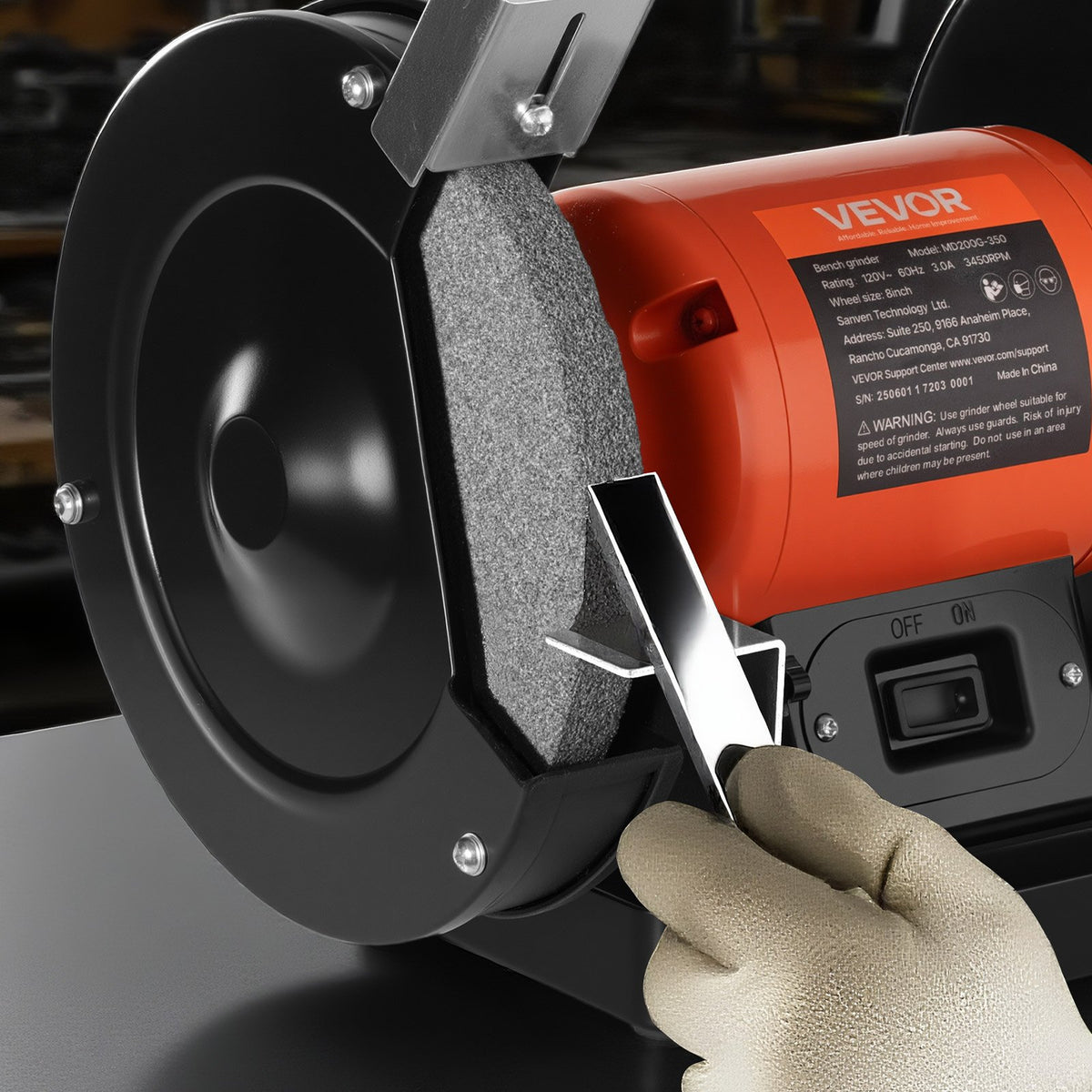 VEVOR Bench Grinder, 8-inch Single Speed Bench Grinder, 3450RPM High-Speed Table Grinders with 350W 3.0A Induction Motor, 36/60-Grit Grinding Wheel & Adjustable Eye Shield for Fast Sharpening Grinding - 8INCHTSMCDS81OL6B001V1 - view 9