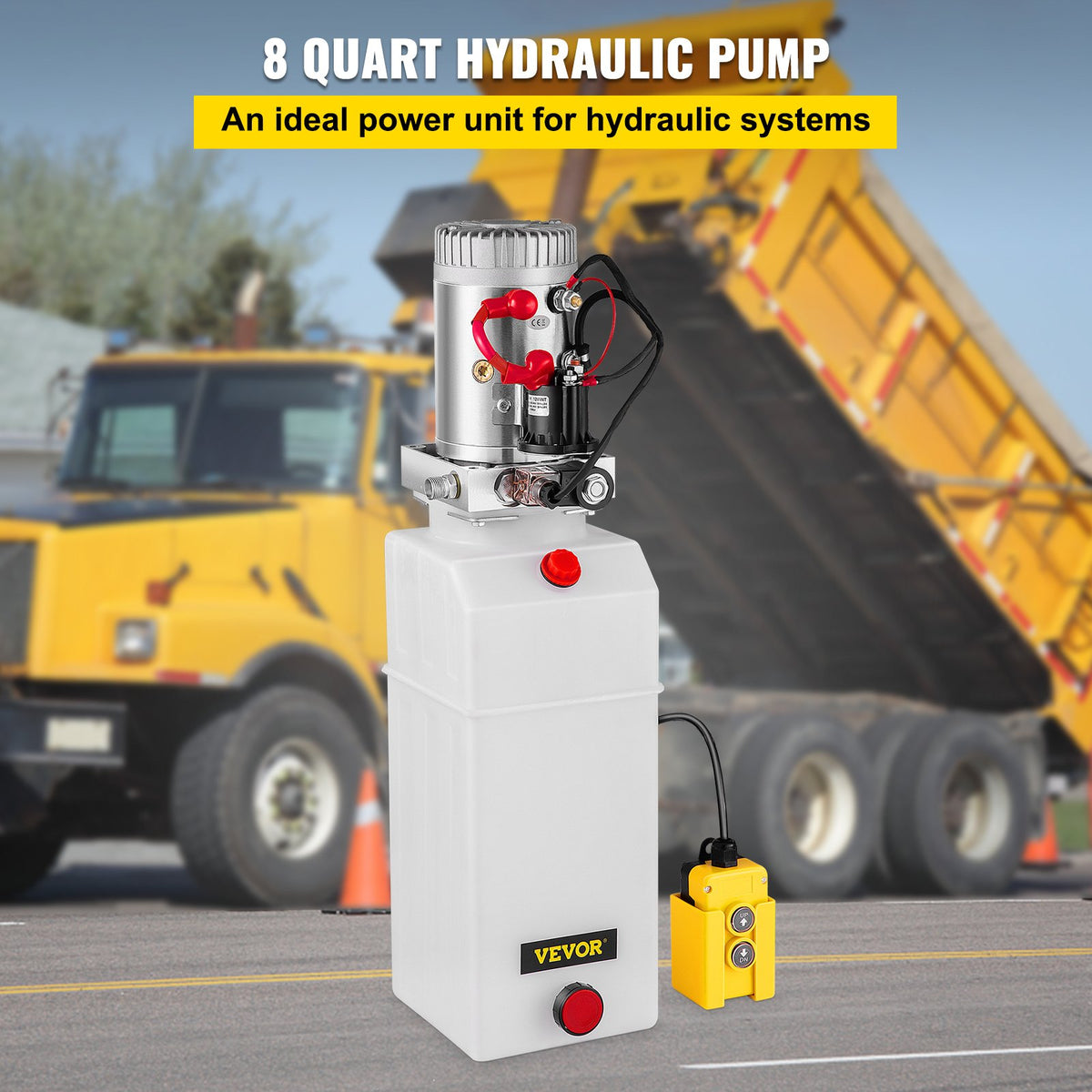 VEVOR Hydraulic Power Unit 8 Quart Hydraulic Pump Single Acting Hydraulic Pump for Dump Trailer Car Lifting 12V DC (Plastic, Single Acting Hydraulic Power Unit) - 8LCZYYBSLDZY00001V0 - view 3