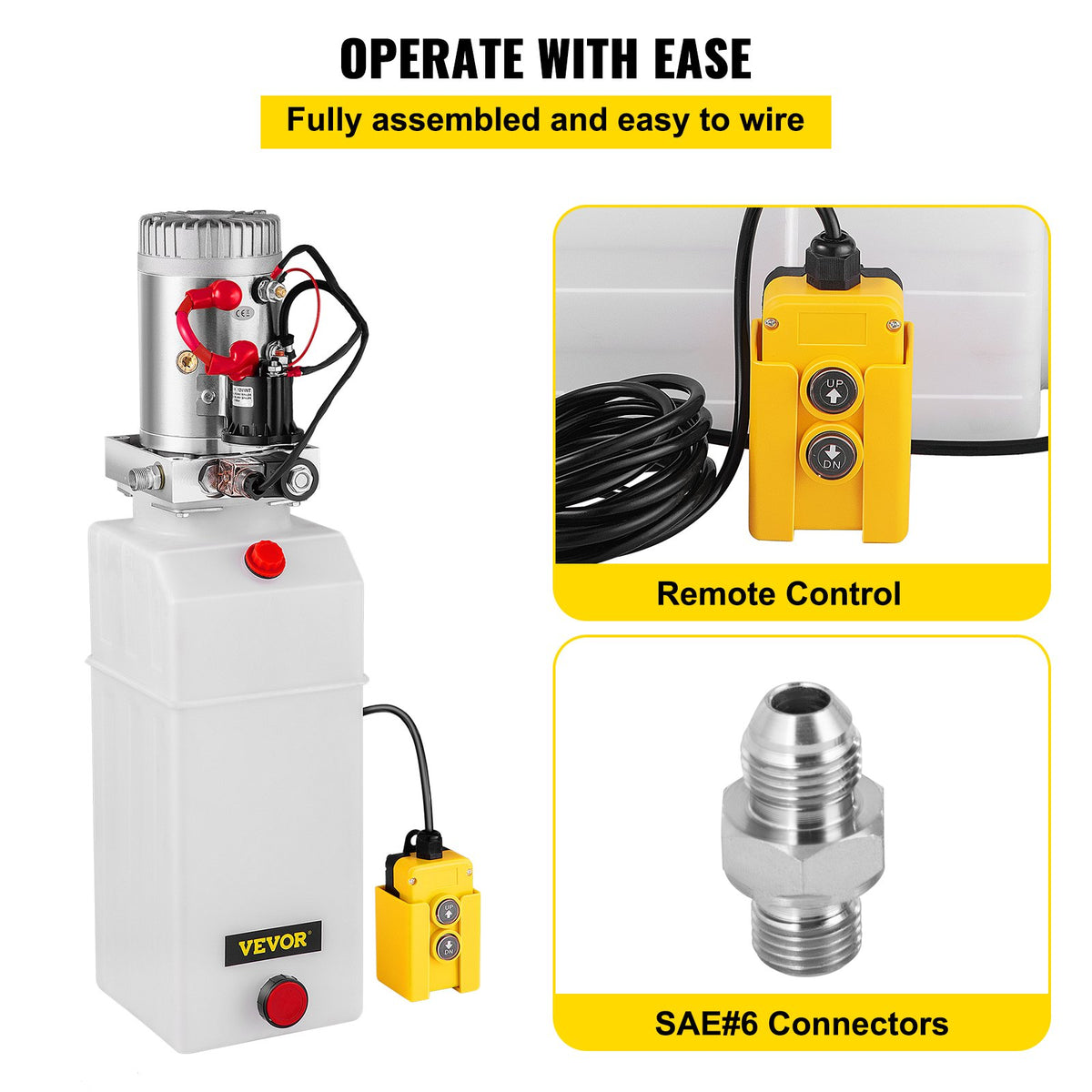 VEVOR Hydraulic Power Unit 8 Quart Hydraulic Pump Single Acting Hydraulic Pump for Dump Trailer Car Lifting 12V DC (Plastic, Single Acting Hydraulic Power Unit) - 8LCZYYBSLDZY00001V0 - view 5