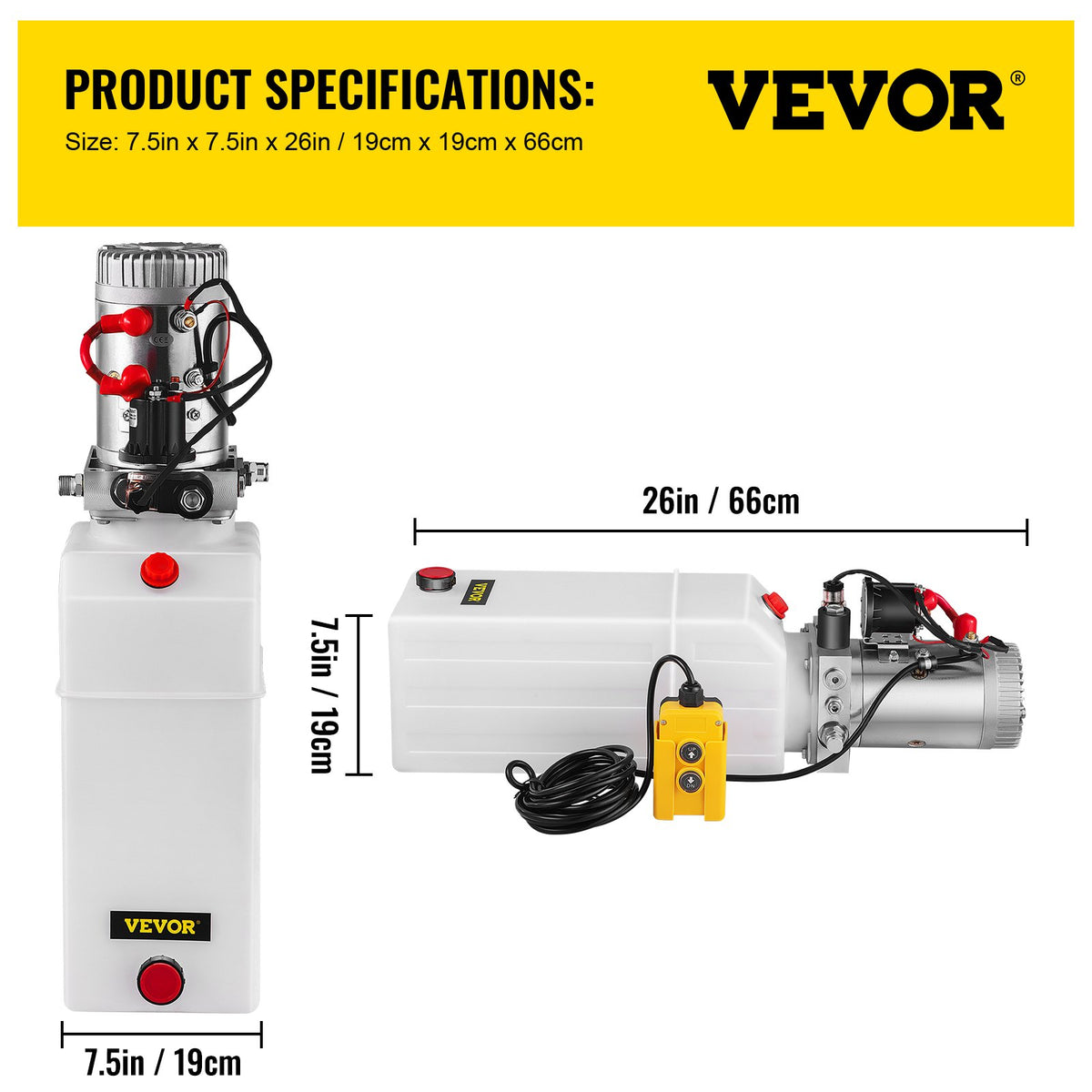 VEVOR Hydraulic Power Unit 8 Quart Hydraulic Pump Single Acting Hydraulic Pump for Dump Trailer Car Lifting 12V DC (Plastic, Single Acting Hydraulic Power Unit) - 8LCZYYBSLDZY00001V0 - view 8