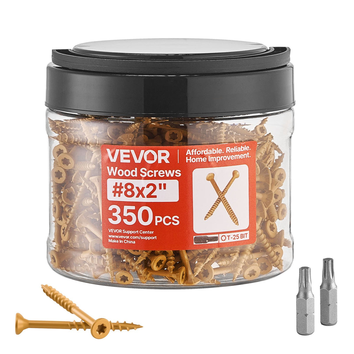 VEVOR Wood Screws 350 PCS, #8 x 2-Inch Anti-Rust Coated, Exterior Deck Screw Torx/T25 Star Drive, Metal Rust-Resistant Outdoor Decking Screws with 2 Screw Connectors, for Decking Fencing Framing - 8MLD300400G3PZIFN001V0 - view 1