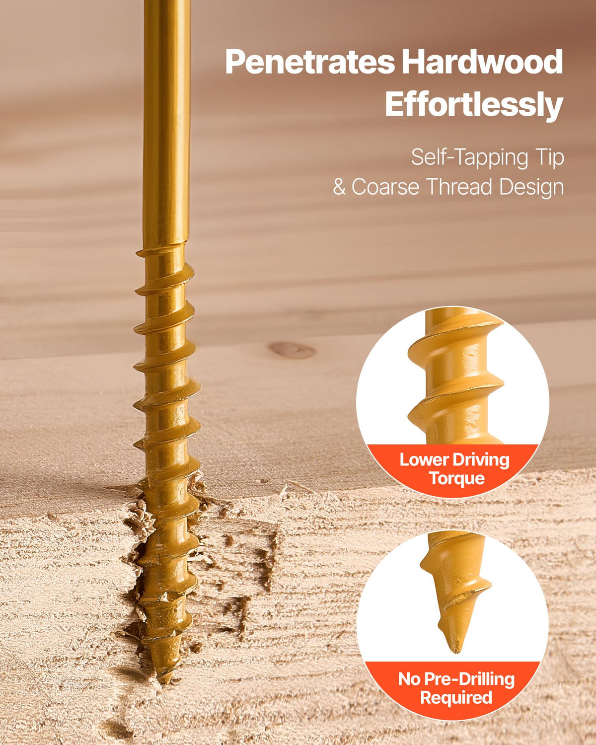 VEVOR Wood Screws 350 PCS, #8 x 2-Inch Anti-Rust Coated, Exterior Deck Screw Torx/T25 Star Drive, Metal Rust-Resistant Outdoor Decking Screws with 2 Screw Connectors, for Decking Fencing Framing - 8MLD300400G3PZIFN001V0 - view 5