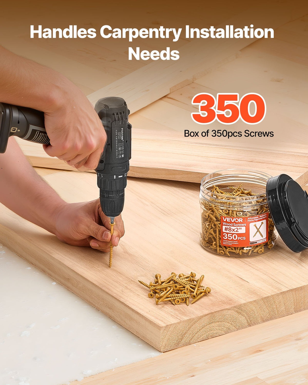 VEVOR Wood Screws 350 PCS, #8 x 2-Inch Anti-Rust Coated, Exterior Deck Screw Torx/T25 Star Drive, Metal Rust-Resistant Outdoor Decking Screws with 2 Screw Connectors, for Decking Fencing Framing - 8MLD300400G3PZIFN001V0 - view 6