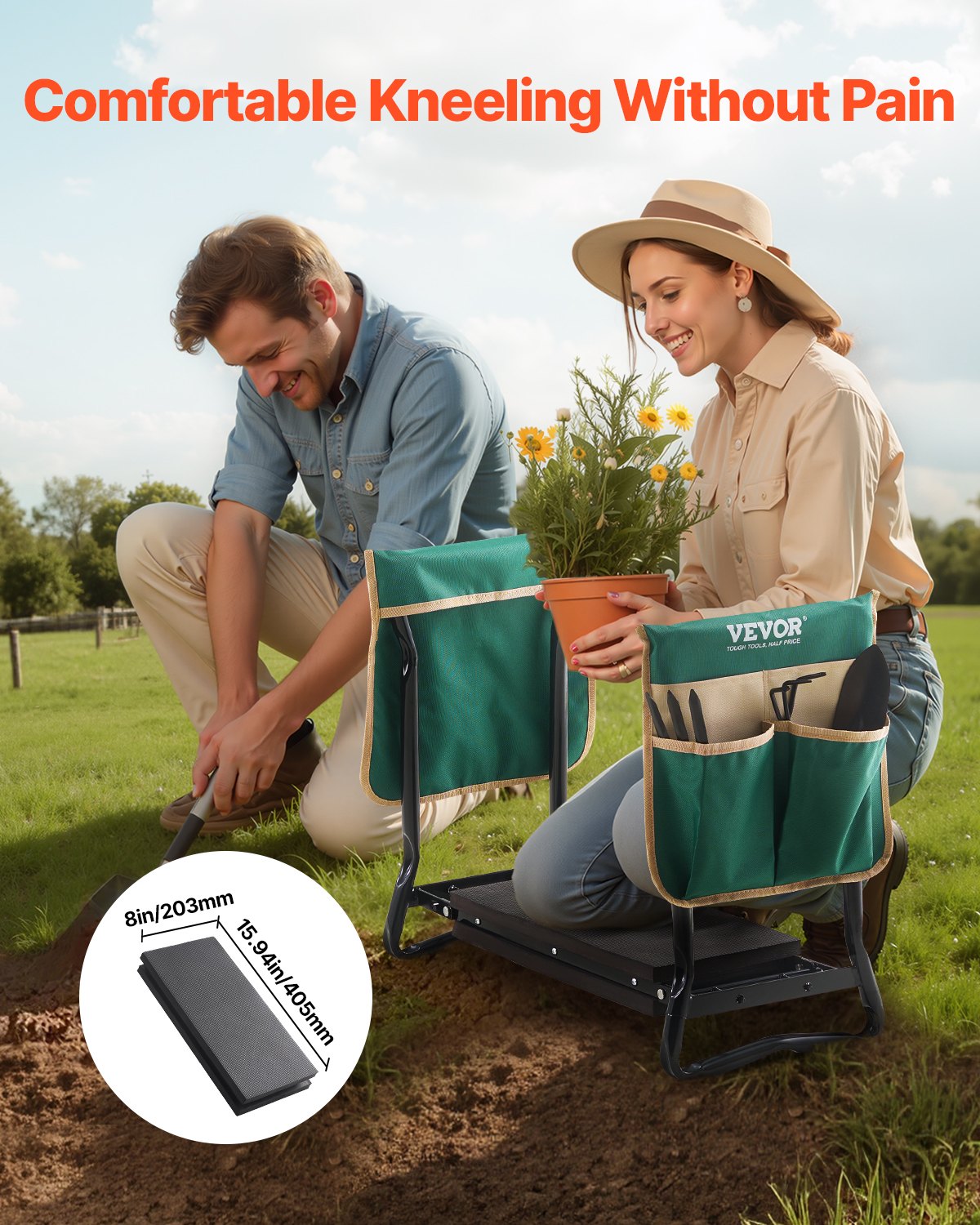 VEVOR Garden Kneeler and Seat, 8 in Wide Kneeling Pad, Heavy Duty Garden Kneeling Stool, Folding Garden Seat with 2 Tool Bags, Relieve Knee & Back Pain, Portable Garden Bench for Women Grandparents - 8YCGDJL60314HJQ2C003V0 - view 3