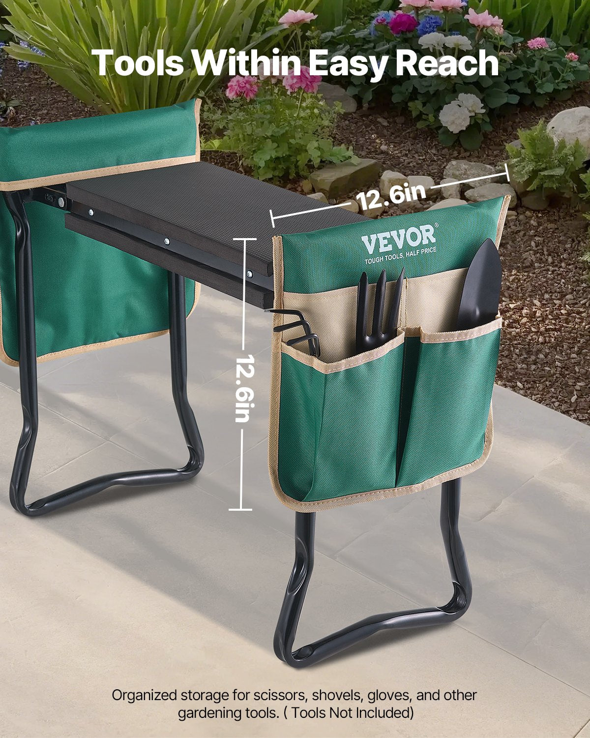 VEVOR Garden Kneeler and Seat, 8 in Wide Kneeling Pad, Heavy Duty Garden Kneeling Stool, Folding Garden Seat with 2 Tool Bags, Relieve Knee & Back Pain, Portable Garden Bench for Women Grandparents - 8YCGDJL60314HJQ2C003V0 - view 6