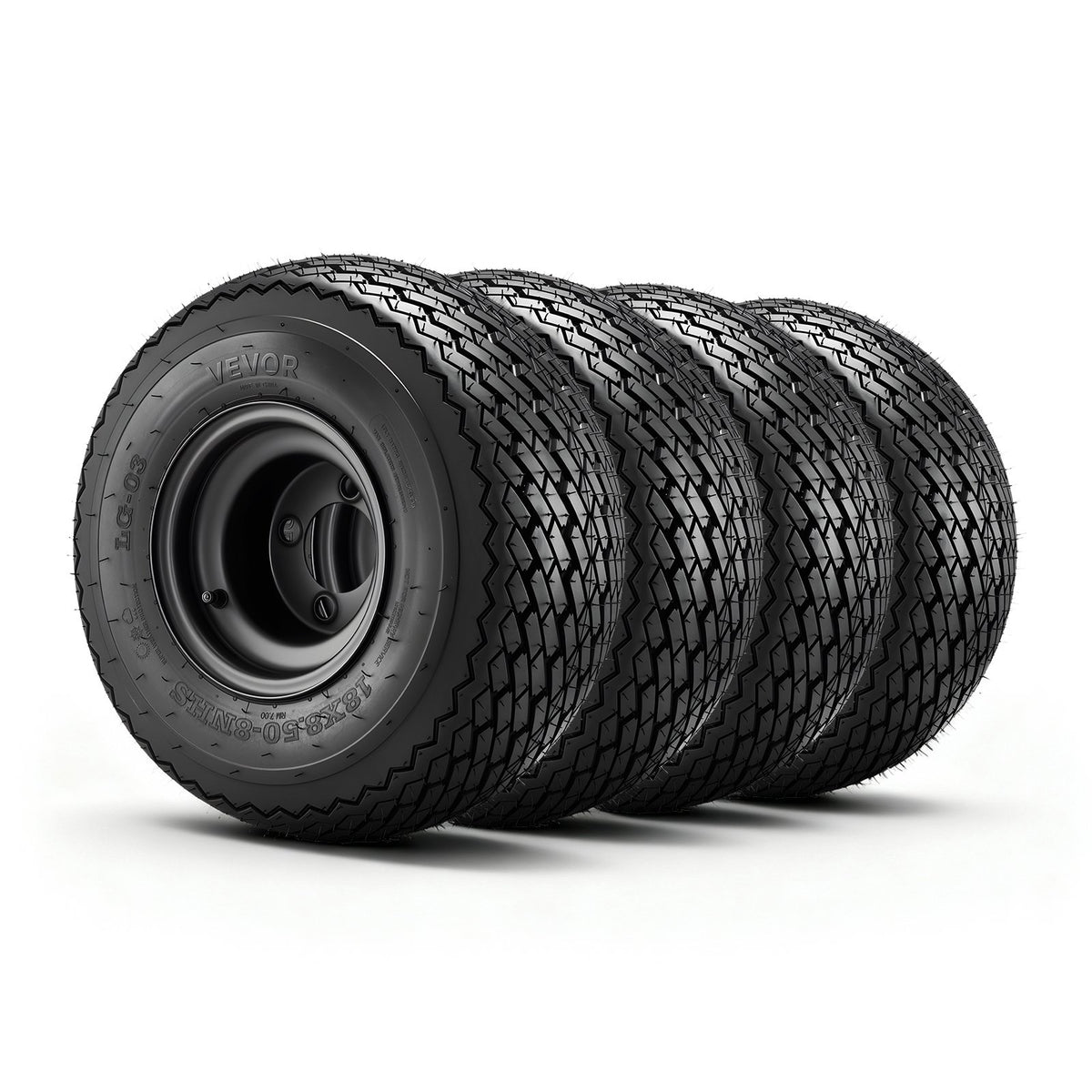 VEVOR Golf Cart Wheels, 8" 18x8.50-8 Black Steel Golf Cart Tires and Wheels Combo (Set of 4) Fit Club Car, EZGO, Yamaha, 4 Ply Rubber 4-Lug Lawn Mower Tires & Rims Assembly, 800 lbs Load, All-Terrain - 8YCLZ8INCH4PAPOK2001V0 - view 1