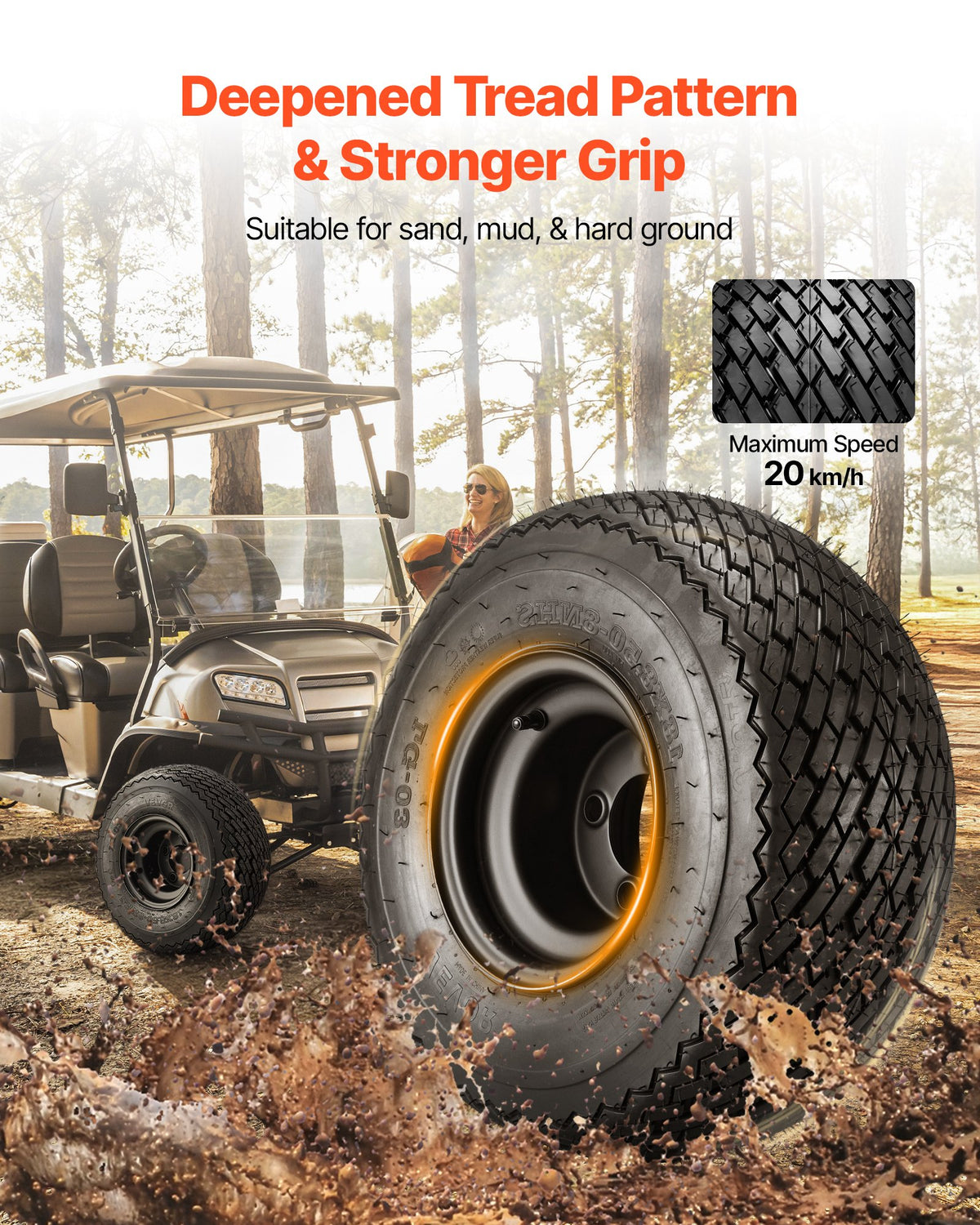 VEVOR Golf Cart Wheels, 8" 18x8.50-8 Black Steel Golf Cart Tires and Wheels Combo (Set of 4) Fit Club Car, EZGO, Yamaha, 4 Ply Rubber 4-Lug Lawn Mower Tires & Rims Assembly, 800 lbs Load, All-Terrain - 8YCLZ8INCH4PAPOK2001V0 - view 4
