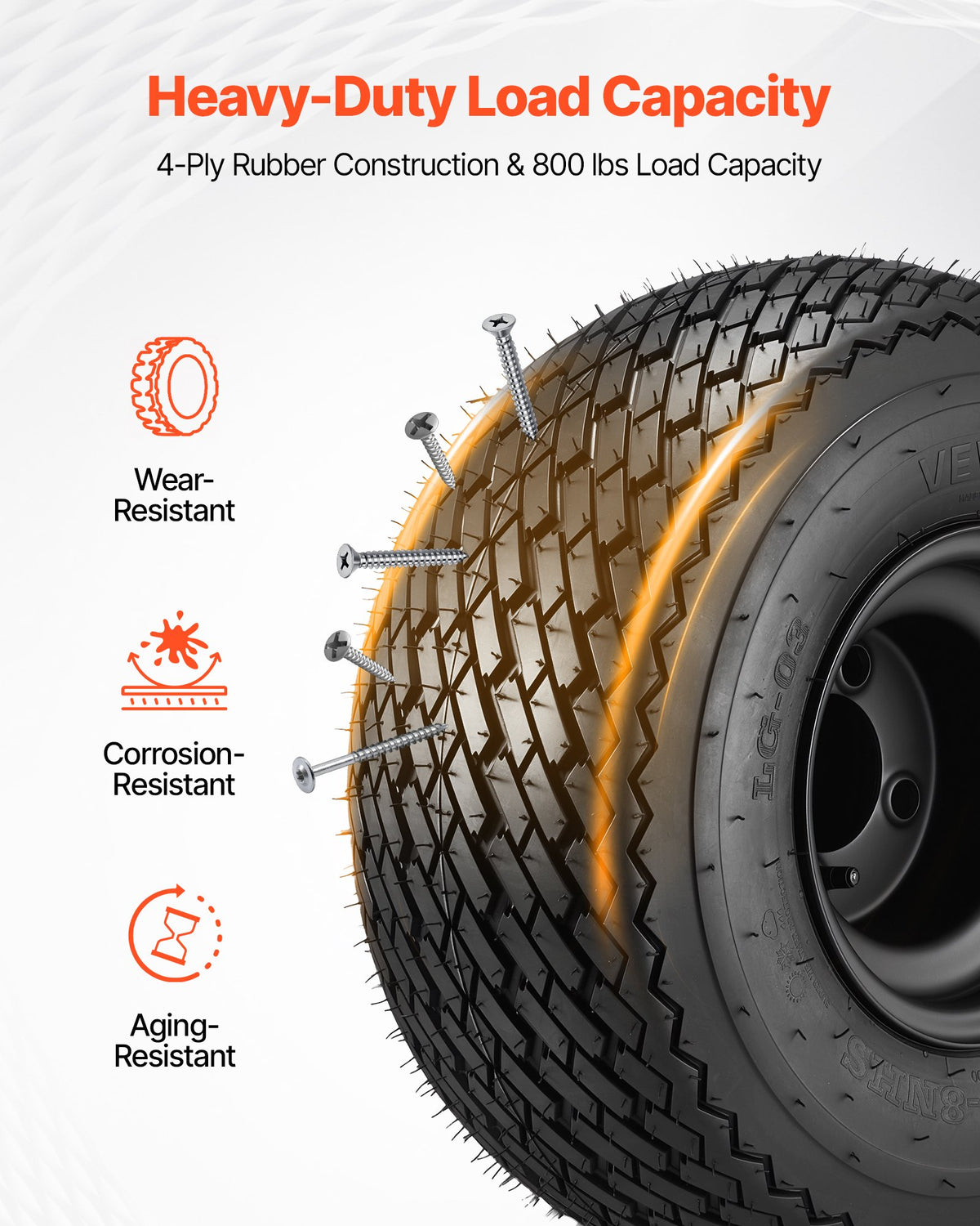 VEVOR Golf Cart Wheels, 8" 18x8.50-8 Black Steel Golf Cart Tires and Wheels Combo (Set of 4) Fit Club Car, EZGO, Yamaha, 4 Ply Rubber 4-Lug Lawn Mower Tires & Rims Assembly, 800 lbs Load, All-Terrain - 8YCLZ8INCH4PAPOK2001V0 - view 5