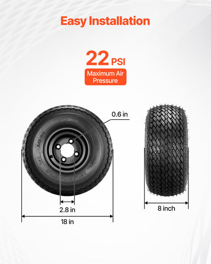 VEVOR Golf Cart Wheels, 8" 18x8.50-8 Black Steel Golf Cart Tires and Wheels Combo (Set of 4) Fit Club Car, EZGO, Yamaha, 4 Ply Rubber 4-Lug Lawn Mower Tires & Rims Assembly, 800 lbs Load, All-Terrain - 8YCLZ8INCH4PAPOK2001V0 - view 7