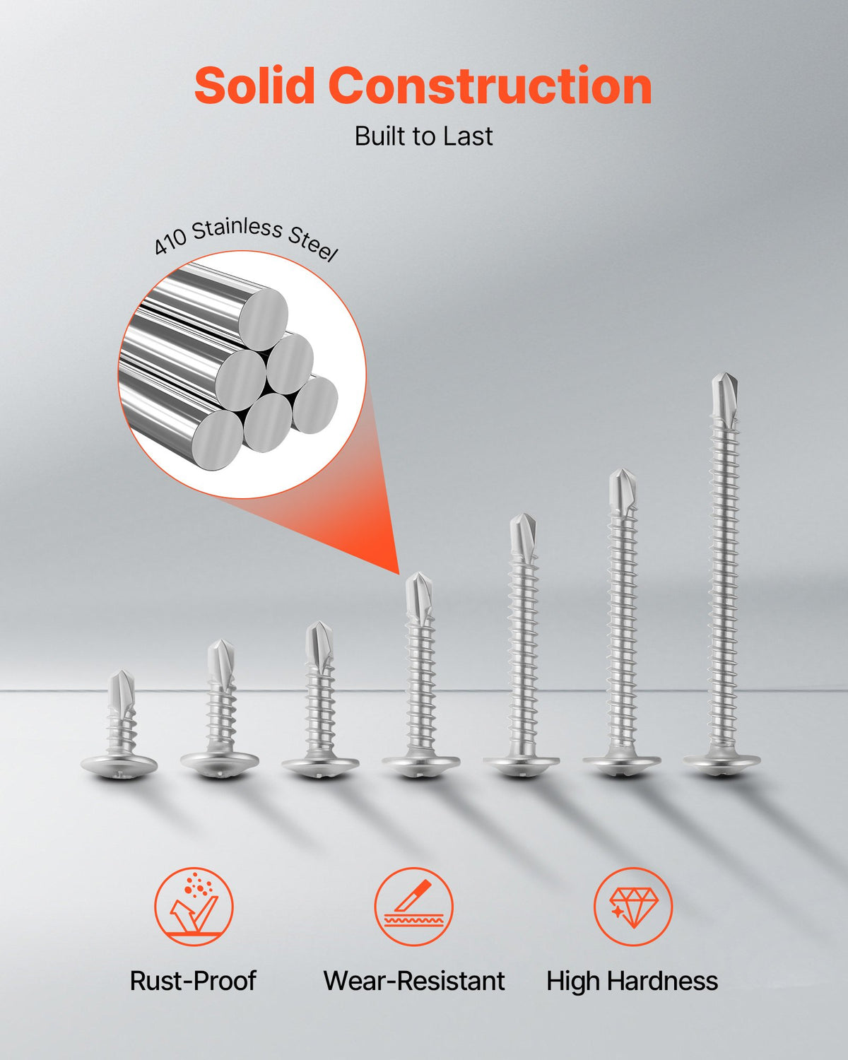 VEVOR #8 Self Drilling Wood Screws, 3/4 Inch Long 350 PCS Truss Head Wood Screws, Phillips Drive Quick Metal Self Tapping Screw, Stainless Steel and Full Thread, Screwdriver Bit Included, Silver - 8ZZLD300400GUZRER001V0 - view 4