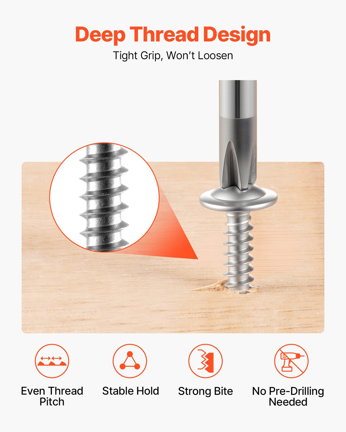 VEVOR #8 Self Drilling Wood Screws, 3/4 Inch Long 350 PCS Truss Head Wood Screws, Phillips Drive Quick Metal Self Tapping Screw, Stainless Steel and Full Thread, Screwdriver Bit Included, Silver - 8ZZLD300400GUZRER001V0 - view 6