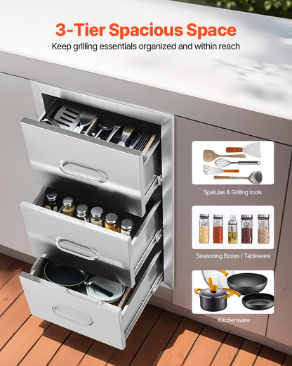 VEVOR Outdoor Kitchen Triple Drawers, 16 in Wide, Tall Storage Unit — view 2