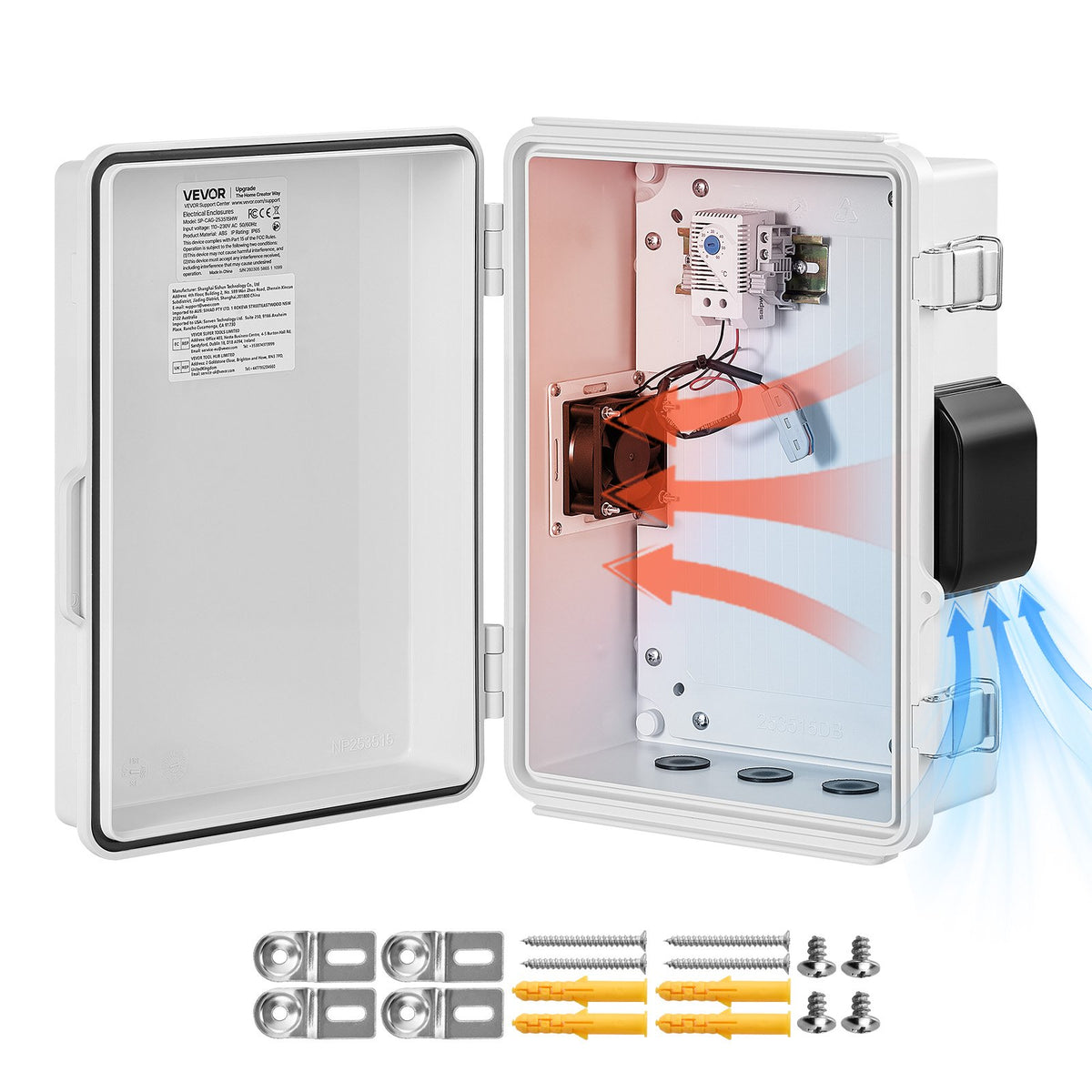 VEVOR Outdoor Electrical Box, ABS, Waterproof Electrical Junction Box with Thermostat and Fan, Mounting Plate, Cable Grommets, Ventilated Plastic Enclosure, 14.2 x 10.8 x 5.9 in, IP65 for Indoor/Outdoor - ABSDQXABS157BSV98001V7 - view 1