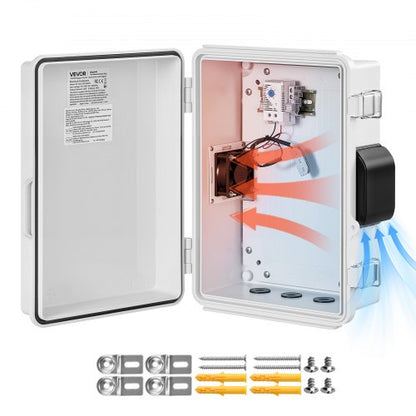 VEVOR Outdoor Electrical Box, ABS, Waterproof Electrical Junction Box with Thermostat and Fan, Mounting Plate, Cable Grommets, Ventilated Plastic Enclosure, 14.2 x 10.8 x 5.9 in, IP65 for Indoor/Outdoor - ABSDQXABS157BSV98001V7 - view 2