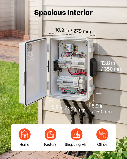 VEVOR Outdoor Electrical Box, ABS, Waterproof Electrical Junction Box with Thermostat and Fan, Mounting Plate, Cable Grommets, Ventilated Plastic Enclosure, 14.2 x 10.8 x 5.9 in, IP65 for Indoor/Outdoor - ABSDQXABS157BSV98001V7 - view 3