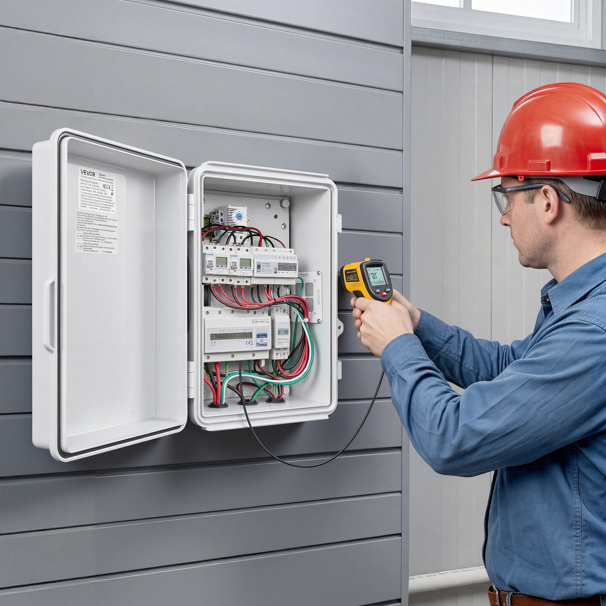 VEVOR Outdoor Electrical Box, ABS, Waterproof Electrical Junction Box with Thermostat and Fan, Mounting Plate, Cable Grommets, Ventilated Plastic Enclosure, 14.2 x 10.8 x 5.9 in, IP65 for Indoor/Outdoor - ABSDQXABS157BSV98001V7 - view 9