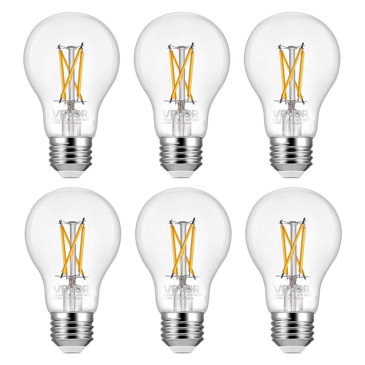 VEVOR 6 Pack Edison Bulbs LED, A19 Vintage Edison Light Bulbs, 4.5W Dimmable 450 Lumens, 2700K Warm White, E26 Base LED Filament Bulb, Antique Glass Style for Home, Bedroom, Office, Farmhouse,CRI80+ - ADSDP6GA1900P0T50001V6 - view 1