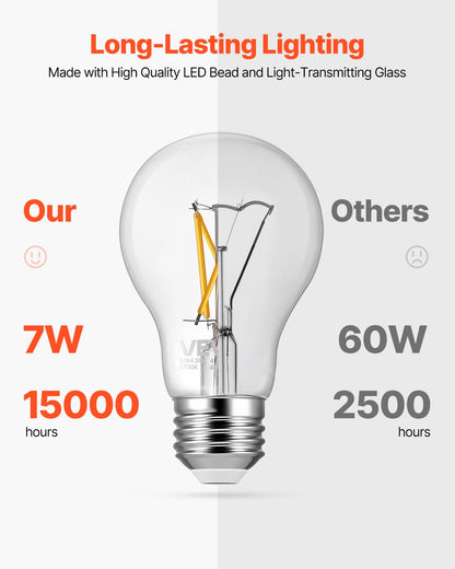 VEVOR 6 Pack Edison Bulbs LED, A19 Vintage Edison Light Bulbs, 4.5W Dimmable 450 Lumens, 2700K Warm White, E26 Base LED Filament Bulb, Antique Glass Style for Home, Bedroom, Office, Farmhouse,CRI80+ - ADSDP6GA1900P0T50001V6 - view 7