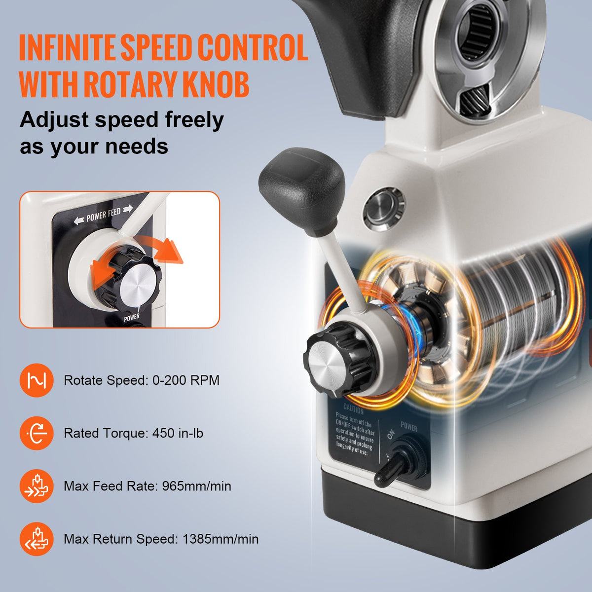 VEVOR X-Axis Power Feed for Milling Machine, 450 in-lb Torque, 0-200RPM Adjustable Rotate Speed 120V Power Table Feed Mill Feeder, for Bridgeport Some Knee Type Mills with a 5/8" End Shaft Diameter - AL-310SXCZDQ00000V1 - view 4
