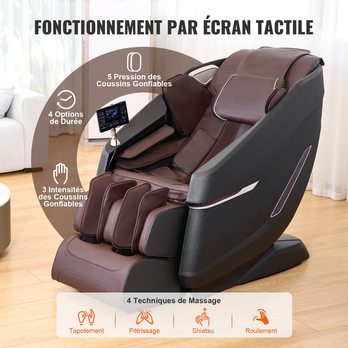 VEVOR Massage Chair with Flexible SL-Track, Full Body Zero Gravity Recliner, 10-18 Auto Modes, 3D Shiatsu, Heating, Bluetooth Speaker, Airbag, Foot Roller, and Touch Screen - AMYBBSCKPSLD1GB7XV1 - view 5