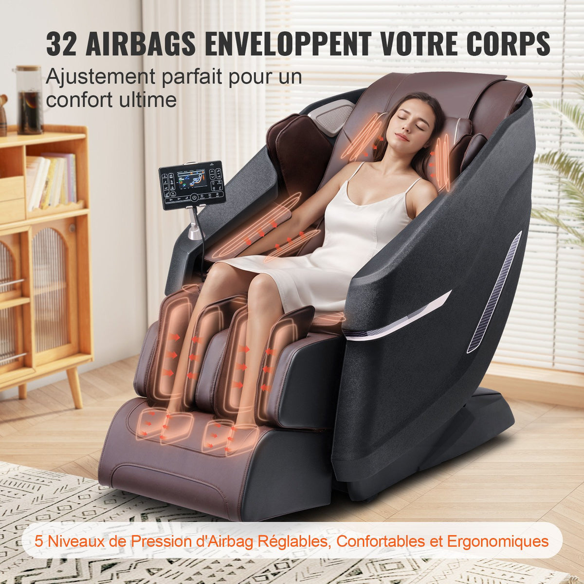 VEVOR Massage Chair with Flexible SL-Track, Full Body Zero Gravity Recliner, 10-18 Auto Modes, 3D Shiatsu, Heating, Bluetooth Speaker, Airbag, Foot Roller, and Touch Screen - AMYBBSCKPSLD1GB7XV1 - view 6