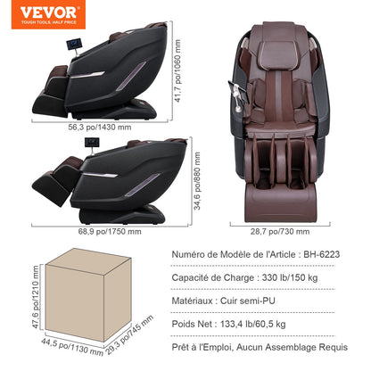 VEVOR Massage Chair with Flexible SL-Track, Full Body Zero Gravity Recliner, 10-18 Auto Modes, 3D Shiatsu, Heating, Bluetooth Speaker, Airbag, Foot Roller, and Touch Screen - AMYBBSCKPSLD1GB7XV1 - view 8