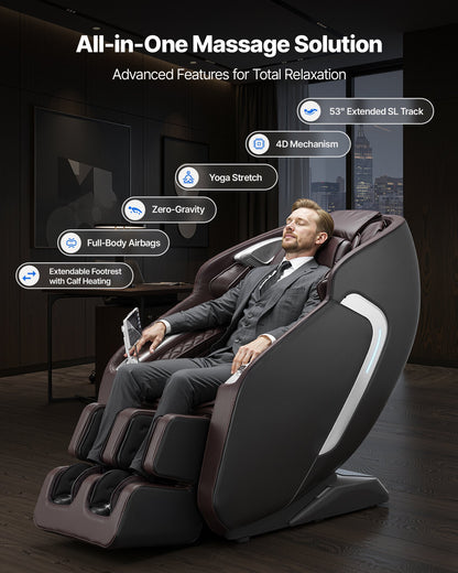 VEVOR Massage Chair,  4D Full Body Zero Gravity Recliner with SL Track, Yoga Stretch, AI Voice Control, Heat, Foot Roller, Retractable Pedal, 36 Airbags, LCD, Armrest Controls, Rolling Base - AMYLCDPFSAJAH6RAK001V1 - view 3