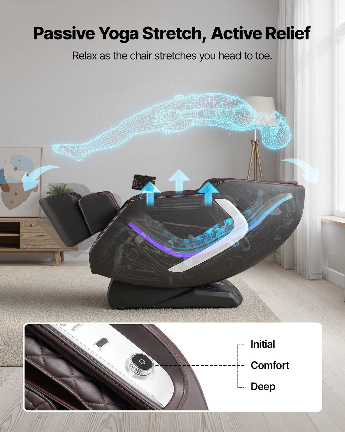 VEVOR Massage Chair,  4D Full Body Zero Gravity Recliner with SL Track, Yoga Stretch, AI Voice Control, Heat, Foot Roller, Retractable Pedal, 36 Airbags, LCD, Armrest Controls, Rolling Base - AMYLCDPFSAJAH6RAK001V1 - view 4