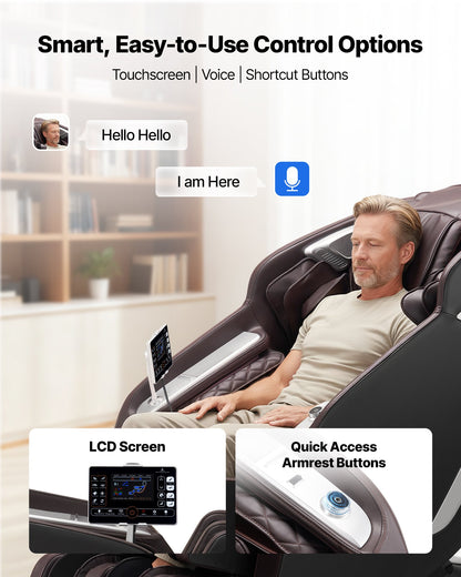 VEVOR Massage Chair,  4D Full Body Zero Gravity Recliner with SL Track, Yoga Stretch, AI Voice Control, Heat, Foot Roller, Retractable Pedal, 36 Airbags, LCD, Armrest Controls, Rolling Base - AMYLCDPFSAJAH6RAK001V1 - view 7