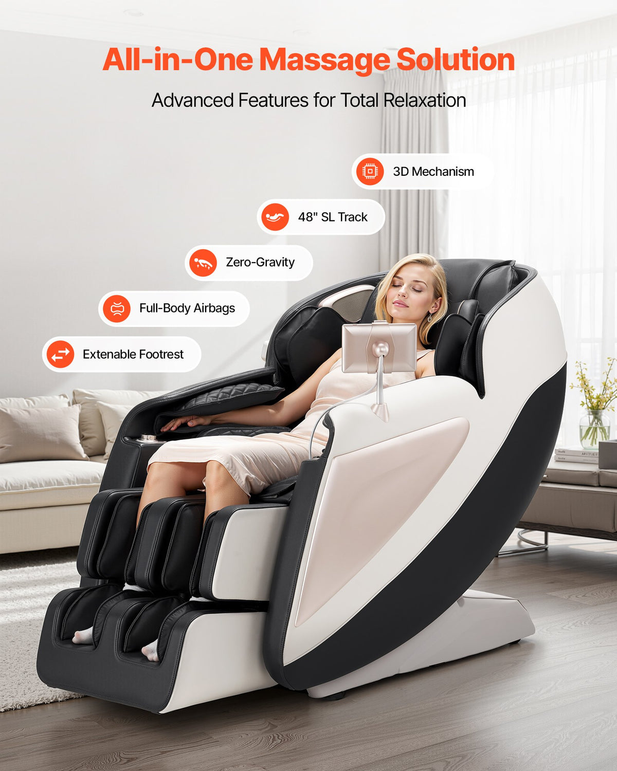 VEVOR Full Body Massage Chair, 3D Zero Gravity Recliner with SL Track, 18 Auto Modes, Heat, Foot Rollers, Armrest Control, LCD Display, 36 Airbags, Retractable Footrest - AMYLCDPFSAJKNGBSS001V1 - view 3