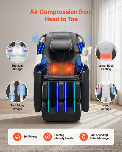 VEVOR Full Body Massage Chair, 3D Zero Gravity Recliner with SL Track, 18 Auto Modes, Heat, Foot Rollers, Armrest Control, LCD Display, 36 Airbags, Retractable Footrest - AMYLCDPFSAJKNGBSS001V1 - view 7