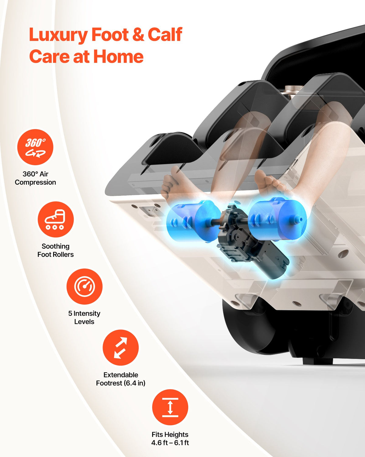 VEVOR Full Body Massage Chair, 3D Zero Gravity Recliner with SL Track, 18 Auto Modes, Heat, Foot Rollers, Armrest Control, LCD Display, 36 Airbags, Retractable Footrest - AMYLCDPFSAJKNGBSS001V1 - view 8