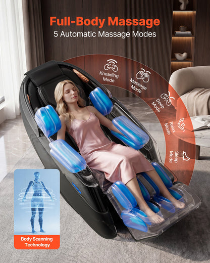 VEVOR Massage Chair, 4D Zero-Gravity Full Body Massage Chair with Extendable Footrest, Automatic Modes, Airbags, Waist & Leg Heating, Bluetooth Speaker, Touchscreen Control, for Home and Office Use - AMYLEDPBBSSL9VL3H001V1 - view 4