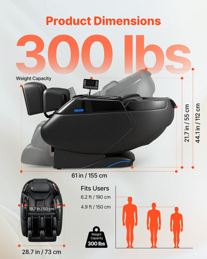 VEVOR Massage Chair, 4D Zero-Gravity Full Body Massage Chair with Extendable Footrest, Automatic Modes, Airbags, Waist & Leg Heating, Bluetooth Speaker, Touchscreen Control, for Home and Office Use - AMYLEDPBBSSL9VL3H001V1 - view 5