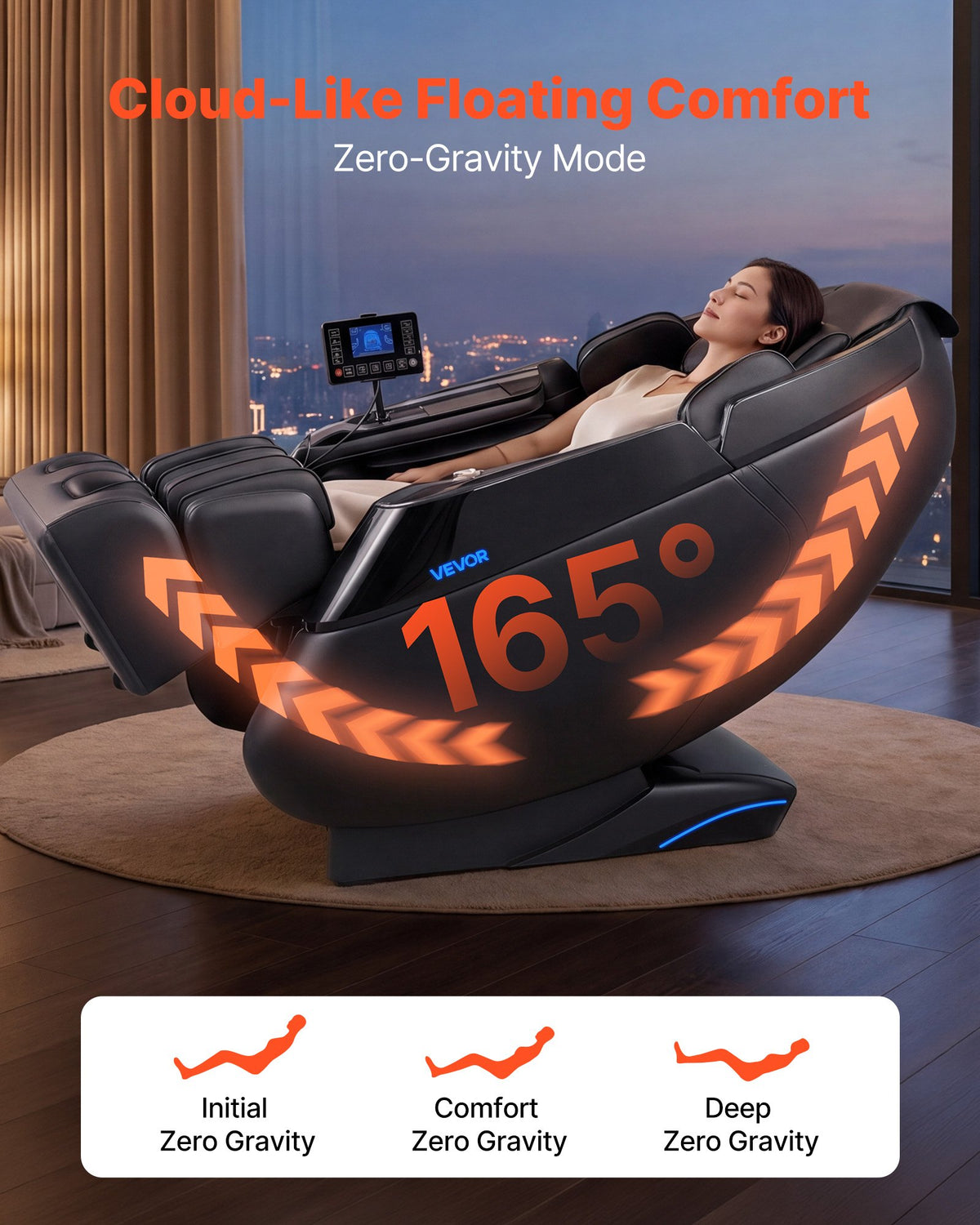 VEVOR Massage Chair, 4D Zero-Gravity Full Body Massage Chair with Extendable Footrest, Automatic Modes, Airbags, Waist & Leg Heating, Bluetooth Speaker, Touchscreen Control, for Home and Office Use - AMYLEDPBBSSL9VL3H001V1 - view 6