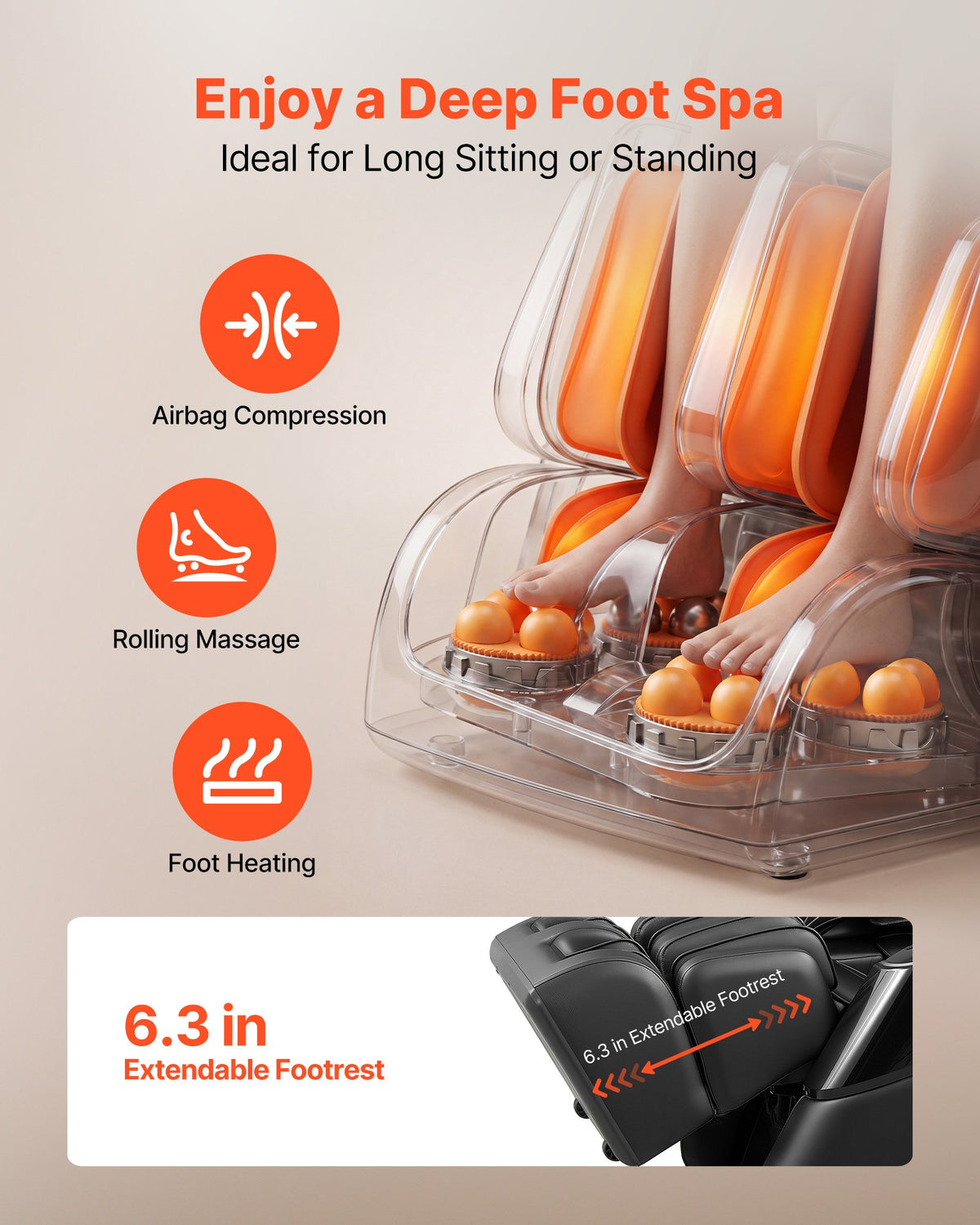 VEVOR Massage Chair, 4D Zero-Gravity Full Body Massage Chair with Extendable Footrest, Automatic Modes, Airbags, Waist & Leg Heating, Bluetooth Speaker, Touchscreen Control, for Home and Office Use - AMYLEDPBBSSL9VL3H001V1 - view 7