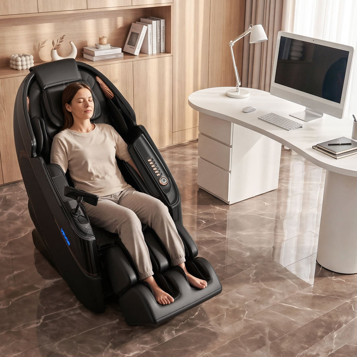 VEVOR Massage Chair, 4D Zero-Gravity Full Body Massage Chair with Extendable Footrest, Automatic Modes, Airbags, Waist & Leg Heating, Bluetooth Speaker, Touchscreen Control, for Home and Office Use - AMYLEDPBBSSL9VL3H001V1 - view 9