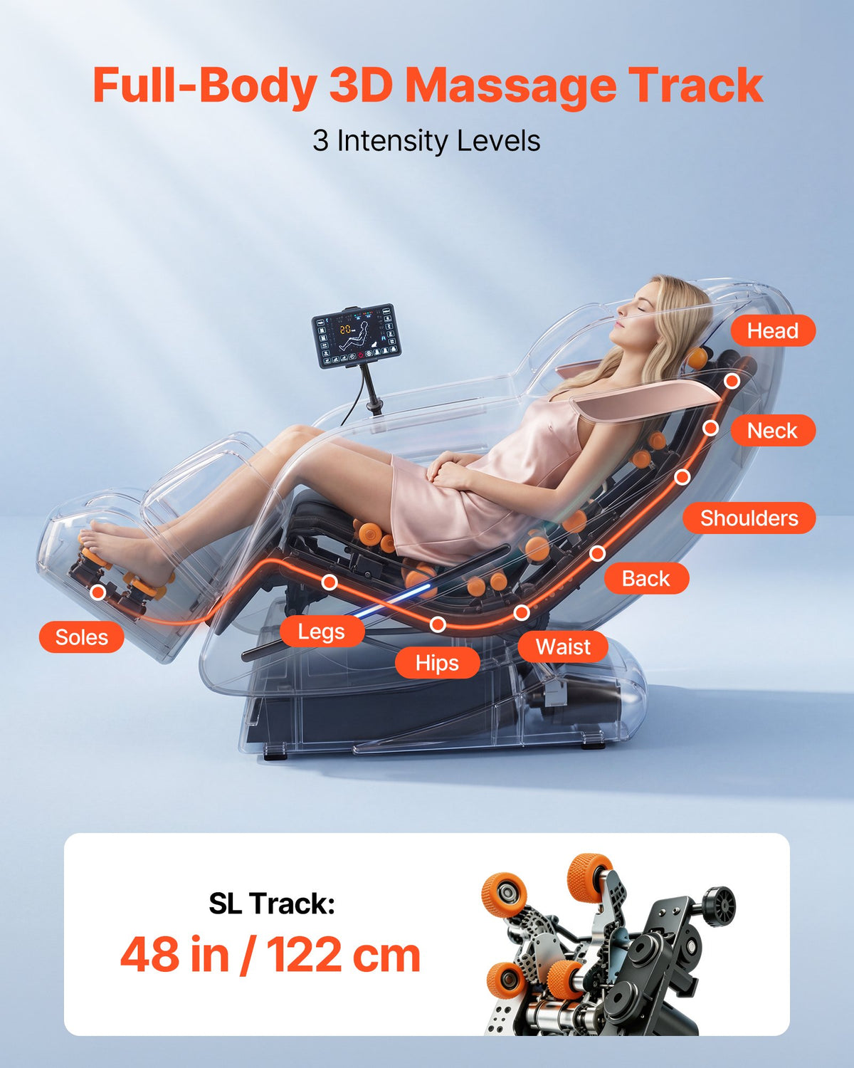 VEVOR Massage Chair, 3D Zero-Gravity Full Body Massage Chair with Extendable Footrest, Automatic Modes, Airbags, Waist & Leg Heating, Bluetooth Speaker, Touchscreen Control, for Home and Office Use - AMYLEDPBBSSLGKMIJ001V1 - view 3