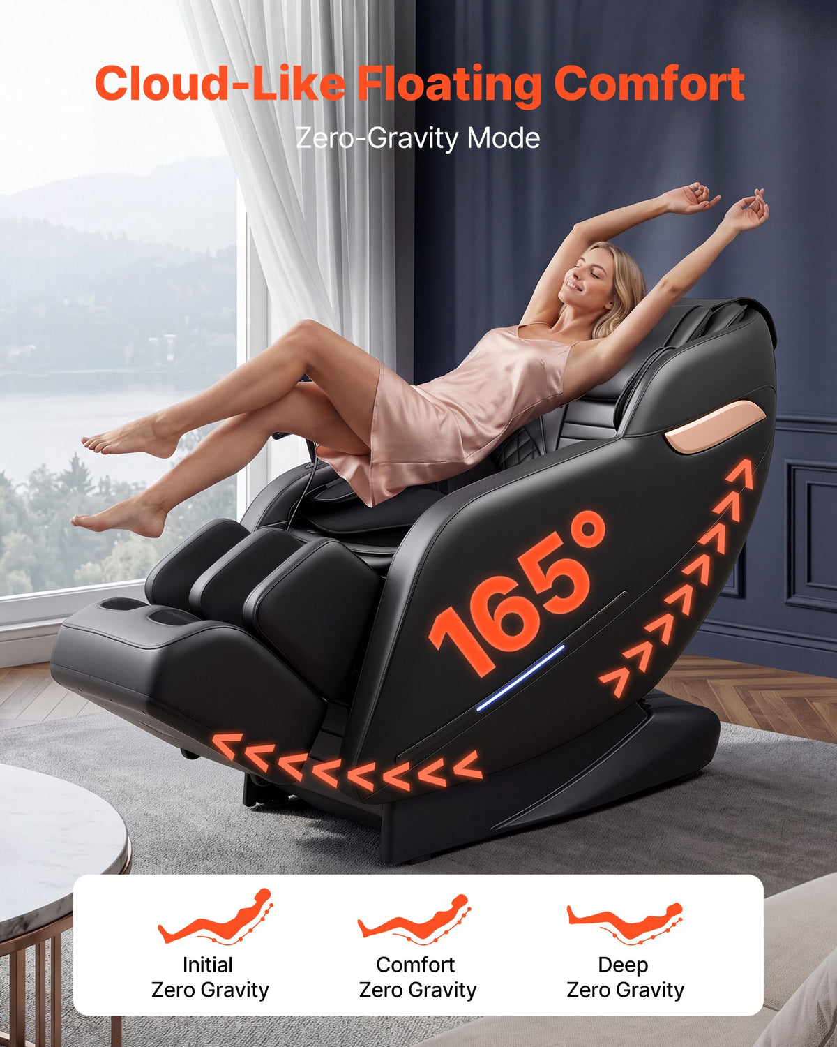VEVOR Massage Chair, 3D Zero-Gravity Full Body Massage Chair with Extendable Footrest, Automatic Modes, Airbags, Waist & Leg Heating, Bluetooth Speaker, Touchscreen Control, for Home and Office Use - AMYLEDPBBSSLGKMIJ001V1 - view 6