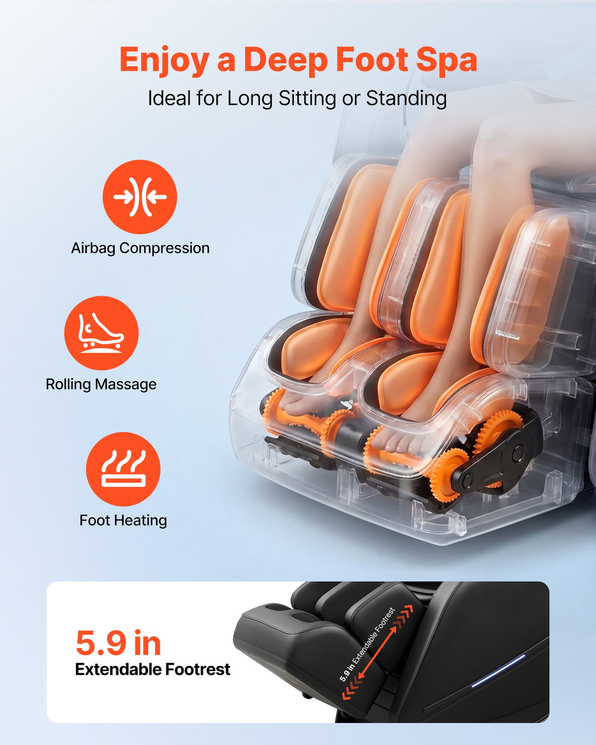 VEVOR Massage Chair, 3D Zero-Gravity Full Body Massage Chair with Extendable Footrest, Automatic Modes, Airbags, Waist & Leg Heating, Bluetooth Speaker, Touchscreen Control, for Home and Office Use - AMYLEDPBBSSLGKMIJ001V1 - view 7