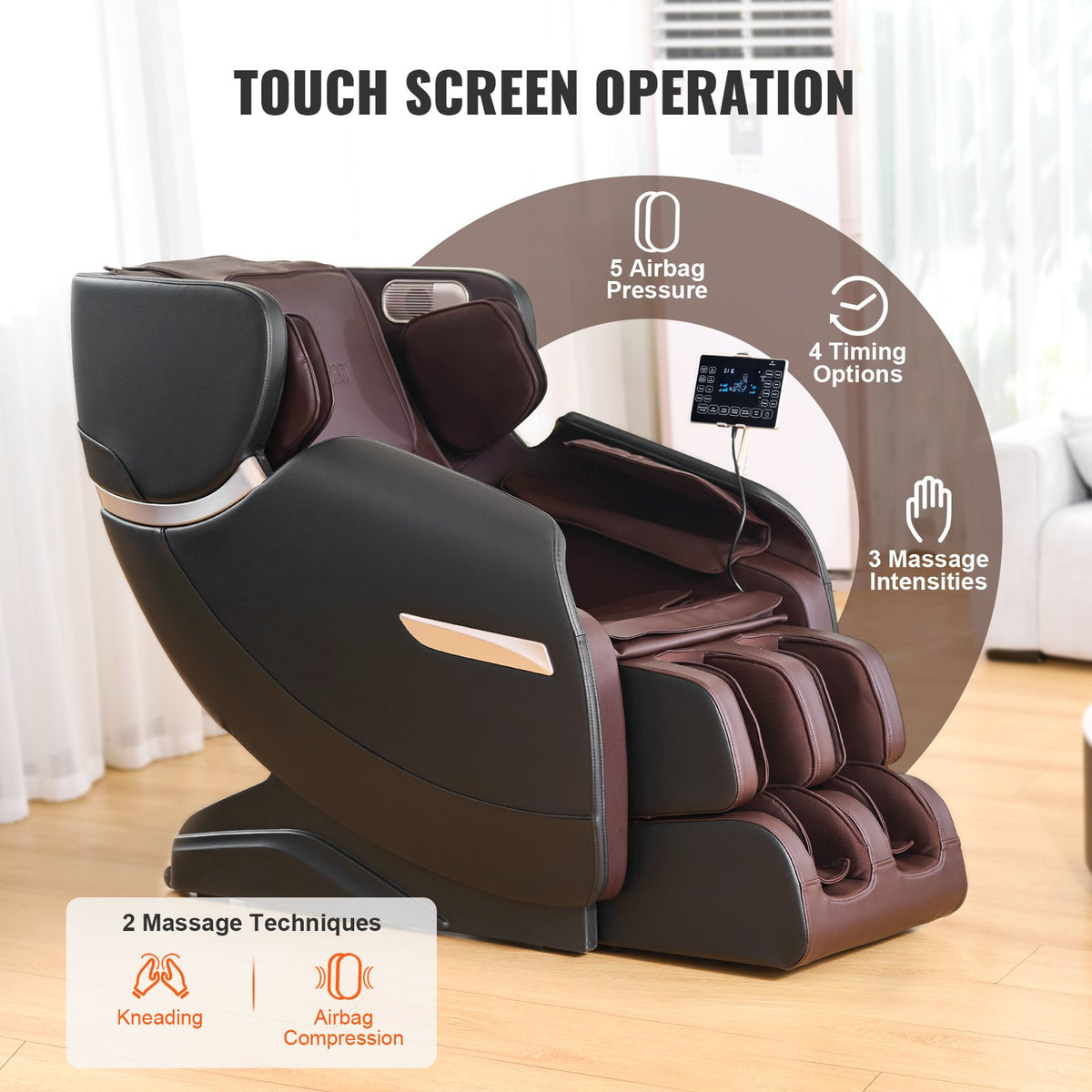 VEVOR Massage Chair - Full Body Zero Gravity Recliner with Multi Auto Modes, 3D Shiatsu, Heating, Bluetooth Speaker, Airbag, Foot Roller, and Touch Screen - AMYSXYKBBSDD4KW4QV1 - view 5