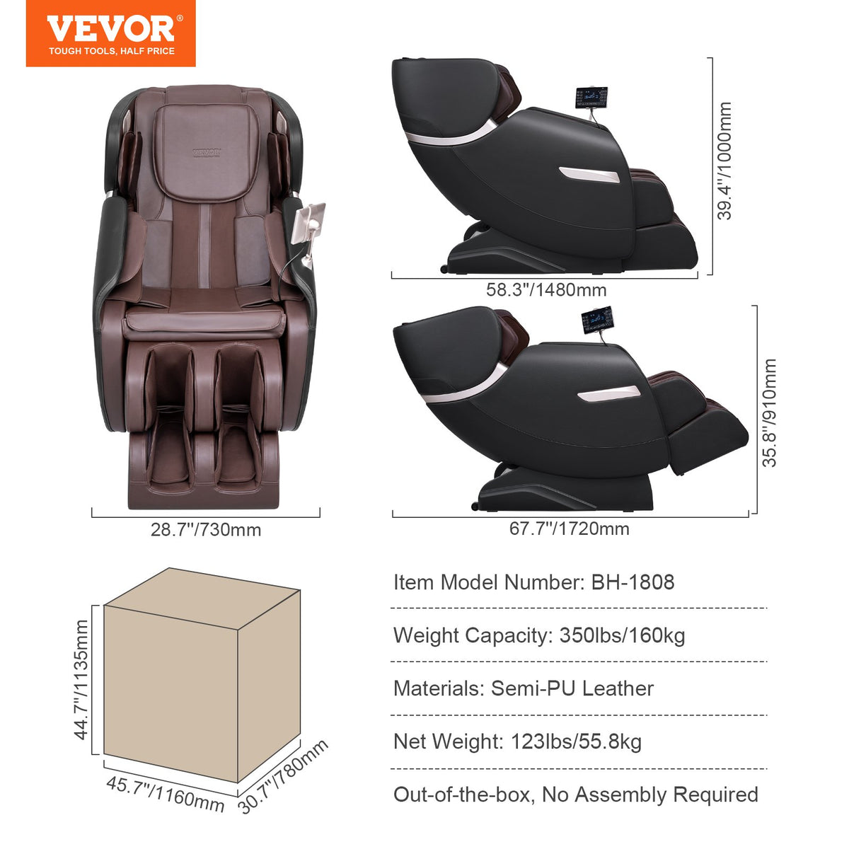 VEVOR Massage Chair - Full Body Zero Gravity Recliner with Multi Auto Modes, 3D Shiatsu, Heating, Bluetooth Speaker, Airbag, Foot Roller, and Touch Screen - AMYSXYKBBSDD4KW4QV1 - view 8