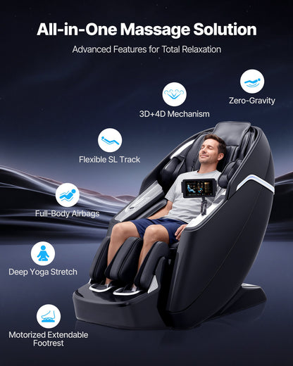 VEVOR Dual-Core 4D+3D Full Body Massage Chair,  with Extended SL Track, Deep Yoga Stretch, Electric Extendable Footrest, TFT, AI Voice Control, Heat, Airbags, Armrest Controls, Wheels - AMYTFTPFSAJAAEFL2001V1 - view 3