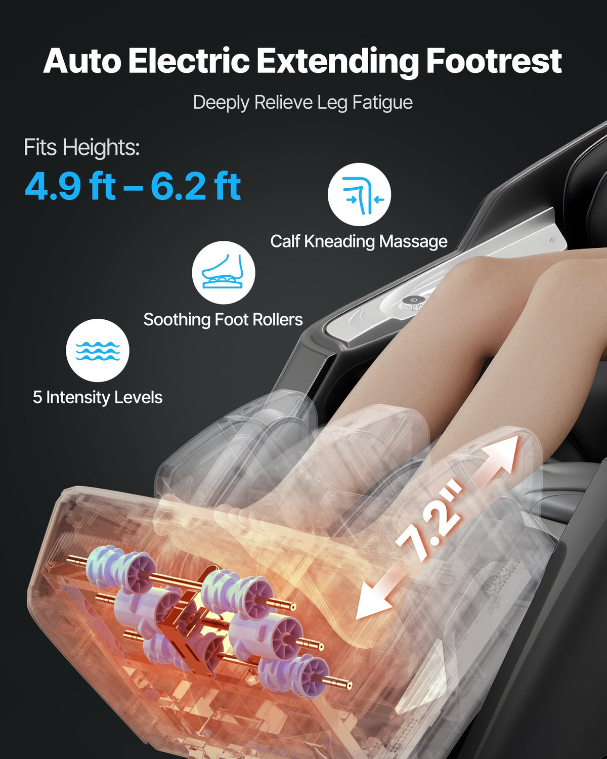 VEVOR Dual-Core 4D+3D Full Body Massage Chair,  with Extended SL Track, Deep Yoga Stretch, Electric Extendable Footrest, TFT, AI Voice Control, Heat, Airbags, Armrest Controls, Wheels - AMYTFTPFSAJAAEFL2001V1 - view 8