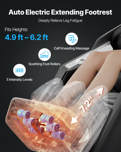 VEVOR Dual-Core 4D+3D Full Body Massage Chair,  with Extended SL Track, Deep Yoga Stretch, Electric Extendable Footrest, TFT, AI Voice Control, Heat, Airbags, Armrest Controls, Wheels - AMYTFTPFSAJAAEFL2001V1 - view 8