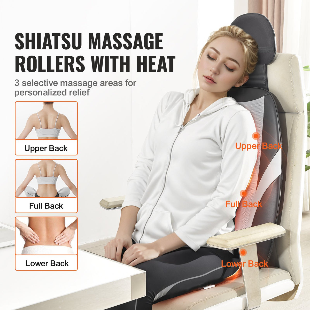 VEVOR Shiatsu Back Massager with Heat, Massage Seat Cushion with 2-Group Back Shiatsu Rollers and 2 Seat Vibration Motors, Fatigue Relief Seat Massage Chair Pad with 5 Vibration Modes for Home Office - AMZD220000004WEZZV5 - view 4