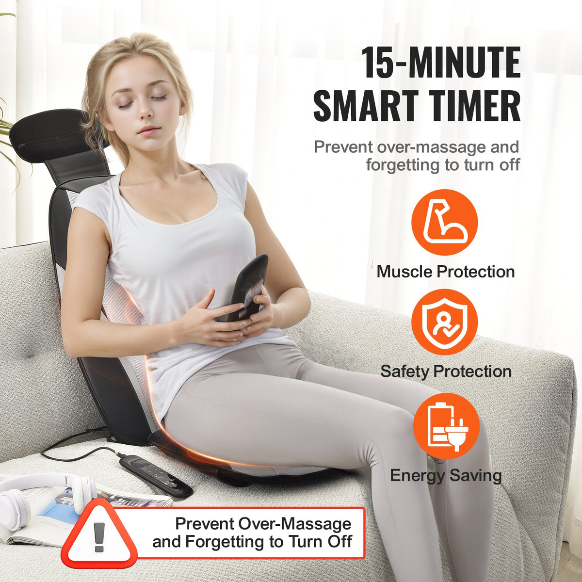 VEVOR Shiatsu Back Massager with Heat, Massage Seat Cushion with 2-Group Back Shiatsu Rollers and 2 Seat Vibration Motors, Fatigue Relief Seat Massage Chair Pad with 5 Vibration Modes for Home Office - AMZD220000004WEZZV5 - view 7