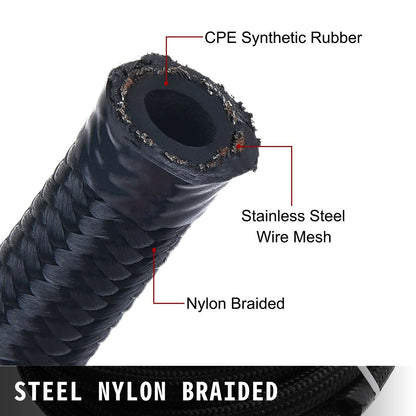 VEVOR 8AN Fuel Line Kit, 32.8' Nylon Stainless Steel Braided Oil Line Hose ID. 11.11 mm/ 0.44 in, with 20 pcs 8AN Universal Fitting Adapter Set with Aluminum Hose End, Black - AN8YGTJ0000000001V0 - view 2