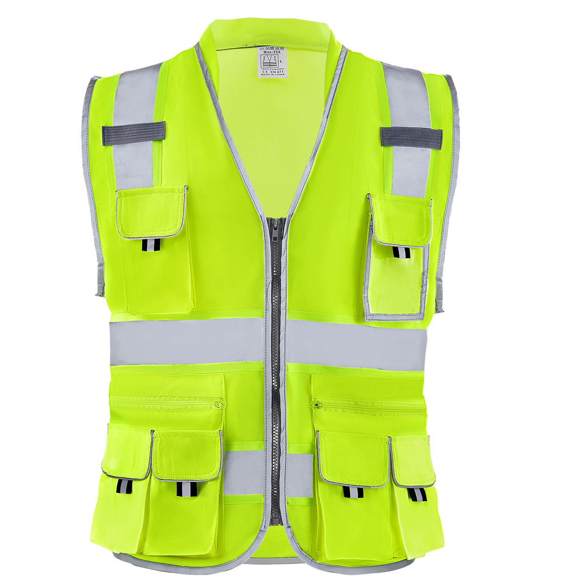 VEVOR Safety Vest, 10 Pockets Yellow Safety Vest, High Visibility Zipper Front Safety Vest with Reflective Strips, Hi Vis Work Construction Vest with Pockets and Walkie-Talkie Clip, for Men & Woman - AQBXHS1GHLM0O3DC9V0 - view 1